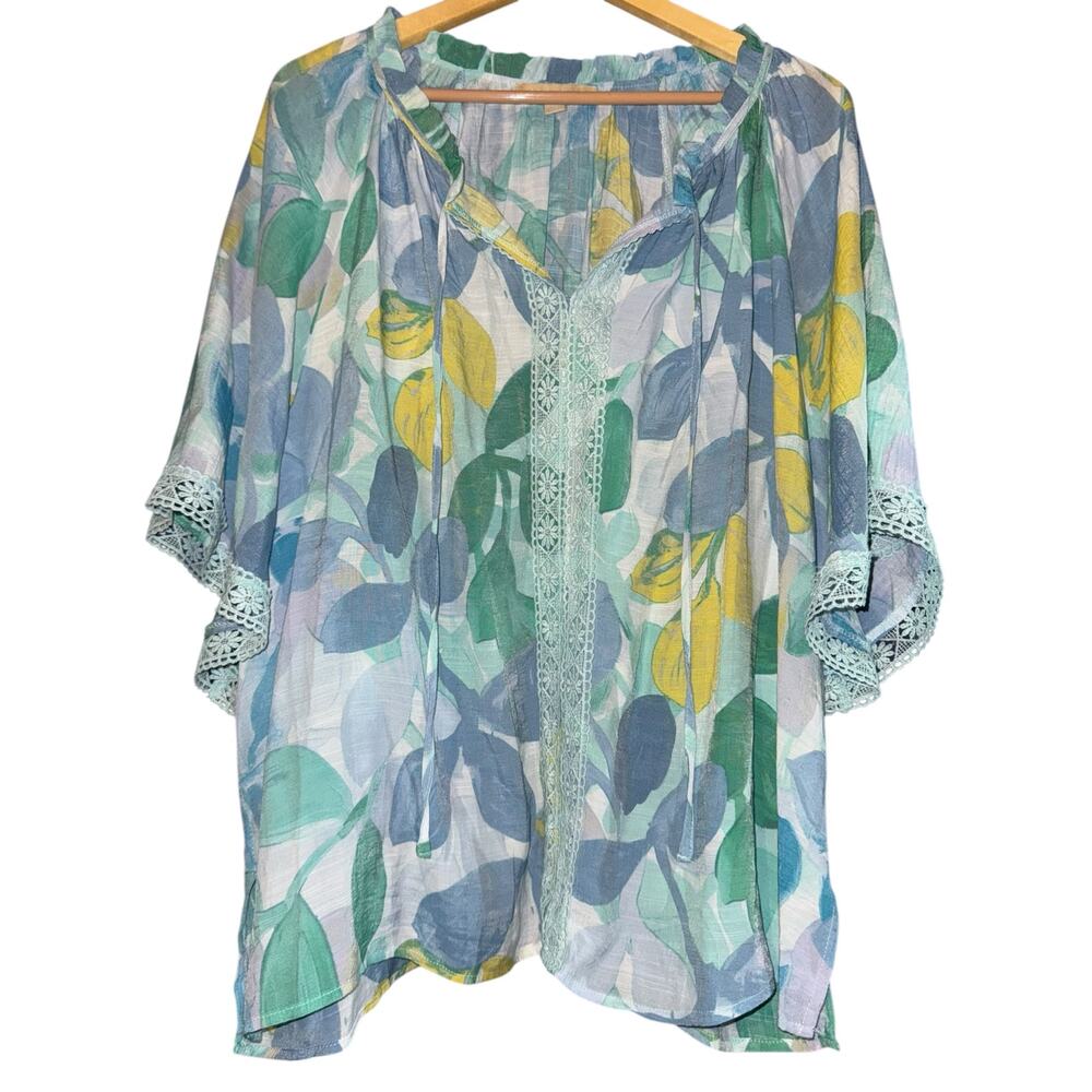 Hope‎ & Harlow Crochet Lace Peasant Top Women's 2X Lightweight Resort Vacation